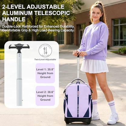 NEW TILAMI 18 Inch Expandable Rolling Backpack with 6-Wheel Stair Climbing, Waterproof Wheeled School Bag with 15.6" Laptop Sleeve for Boys Girls, Carry-on Luggage 98cm Dual-Height Handle - Purple - color: Purple