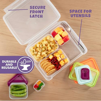 Bentology Bento Lunch Box Set w 5 Leakproof Made-to-Size Snack Containers & Built-In Utensil Holder- Meal Prep Made Easy w Reusable, Kid's Back to School or Office- Durable, BPA Free, Dishwasher Safe - color: Raspberry