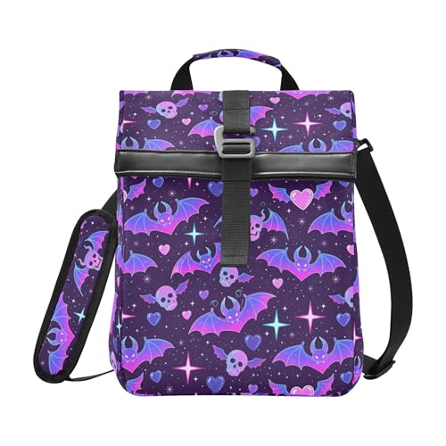 MNSRUU Insulated Lunch Bag Women Men Aldults, Purple Bat Gothic Portable Reusable Thermal Meal Lunch Tote Cooler Bag Organizer, Adjustable Shoulder Strap, Handle - color: Skulls 218