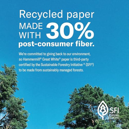Hammermill Printer Paper, Great White 30% Recycled Paper, 3 Hole - 92 Bright, Made in the USA, 086702-1 Ream (500 Sheets) - size: 1 Ream | 500 Sheets, style: 3 Hole (8.5x11)