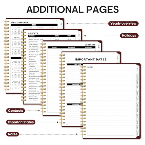 Planner 2026-2027, 8.5" x 11" Weekly and Monthly Academic Year Planner Calendar, July 2026 - June 2027, Hardcover Large School Planning Agenda With Tabs, Perfect for School & Office Supplies, A4, Burgundy - color: I-Burgundy, size: A4(8.5"x11")