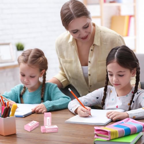 Pink Erasers, 12 Pack Block Pencil Erasers | Smudge-Free Latex-Free Cute Erasers for Girls, School Supplies, Clean Erase for Homework, Journaling & Drawing - style: Pink