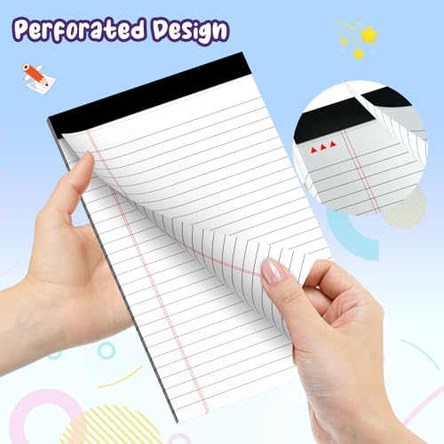 6 pcs Note Pads Legal Pads 5x8, Notebook College Ruled, White Legal Notepads, 6 Pack Micro Perforated Writing Pads, Lined Paper Pads, Pad of Paper for Office Home School, 30 Sheets/Pack - style: 6 Pack-White