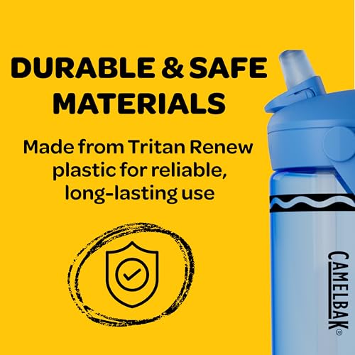 CamelBak Crayola Flip Straw Kids Water Bottle with Bite Valve, Tritan Renew Design for School and Everyday Use, 14oz, Cerulean - color: Cerulean