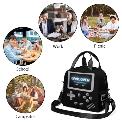 Gamepad Console pattern Lunch Bag Reusable Insulated Lunch Box Large Capacity Meal Tote for Kids Boys Girls Waterproof Adjustable Shoulder Strap Gamer Lunch Tote for Work School Picnic Travel - color: Game01