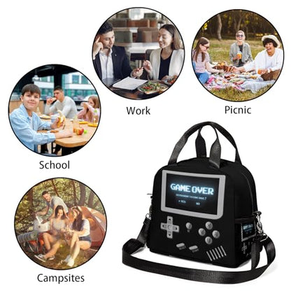 Gamepad Console pattern Lunch Bag Reusable Insulated Lunch Box Large Capacity Meal Tote for Kids Boys Girls Waterproof Adjustable Shoulder Strap Gamer Lunch Tote for Work School Picnic Travel - color: Game01