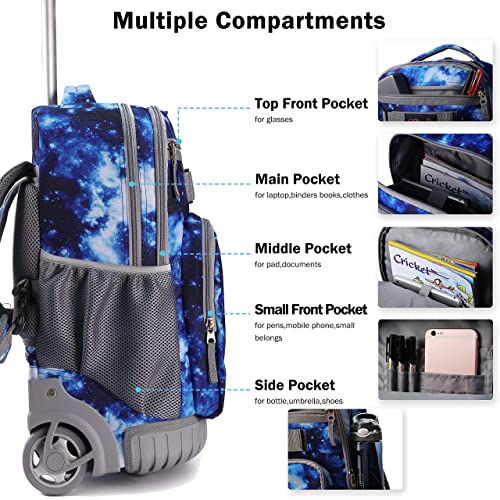 Tilami Rolling Backpack 19 inch with Lunch Bag Wheeled Laptop Backpack, Galaxy Blue - color: Galaxy Blue