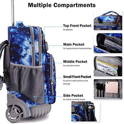Tilami Rolling Backpack 19 inch with Lunch Bag Wheeled Laptop Backpack, Galaxy Blue - color: Galaxy Blue
