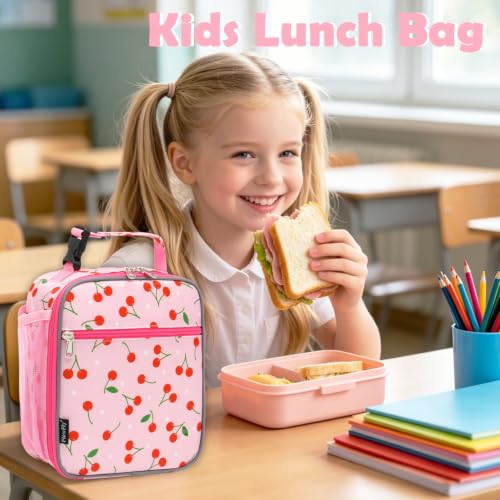 FlowFly Kids Lunch box Insulated Soft Bag Mini Cooler Back to School Thermal Meal Tote Kit for Girls, Boys, Cherry - color: Cherry