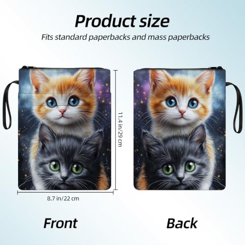 Padded Book Sleeve with Zipper & Front Pocket, Fabric Book Cover | Cute Twin Cats Kittens Cozy11.4"x8.7" Washable Canvas Pouch for Hardcovers, Tablets & Reading Accessories - color: Cute Twin Cats Kittens Cozy