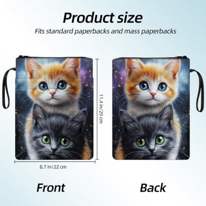 Padded Book Sleeve with Zipper & Front Pocket, Fabric Book Cover | Cute Twin Cats Kittens Cozy11.4"x8.7" Washable Canvas Pouch for Hardcovers, Tablets & Reading Accessories - color: Cute Twin Cats Kittens Cozy