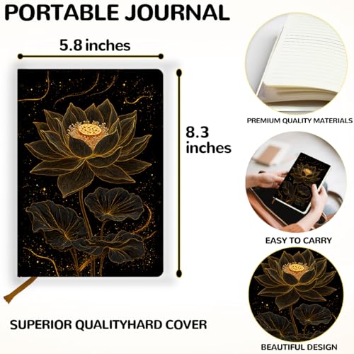 Lovdazzles Pretty Leather Lined Journal Lotus Notebook 200 Pages A5 Ruled, Meditation Yoga Spiritual Inspirational Planner Notebook Journal Gifts for Women Birthday Christmas (5.8 x 8.3) - color: Multi 1711
