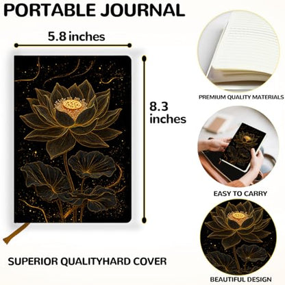 Lovdazzles Pretty Leather Lined Journal Lotus Notebook 200 Pages A5 Ruled, Meditation Yoga Spiritual Inspirational Planner Notebook Journal Gifts for Women Birthday Christmas (5.8 x 8.3) - color: Multi 1711
