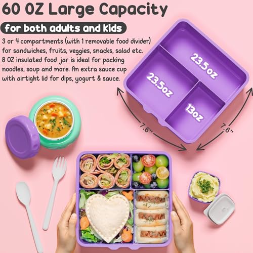 Fimibuke Bento Box for Kids Adult - Leakproof 3-4 Compartments Lunch Bento Box Set with Insulated Food Jar, Water Bottle, Lunch Bag, Sauce Cup & Cutlery for Toddler Teen Shcool Girl Boy Age 3+ - color: A6.Rainbow & Daisy