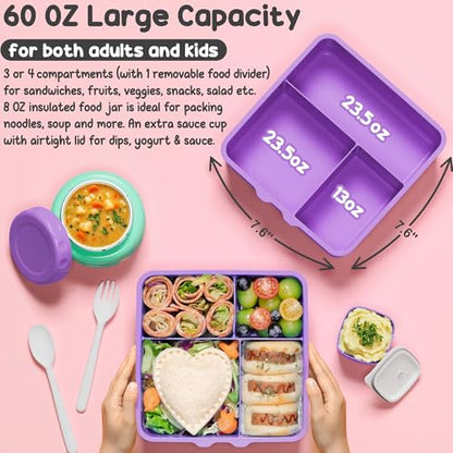 Fimibuke Bento Box for Kids Adult - Leakproof 3-4 Compartments Lunch Bento Box Set with Insulated Food Jar, Water Bottle, Lunch Bag, Sauce Cup & Cutlery for Toddler Teen Shcool Girl Boy Age 3+ - color: A6.Rainbow & Daisy