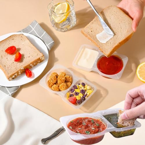 30 Sets Reusable Snack Containers Double Compartment Snackle Box Container with Lids - Leak-Proof BPA-Free Food Storage, Condiments Portion Control Dip Cups for Kids School Lunches, Meal Prep, Takeout - color: Transparent 30-pack