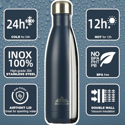 Mont-Clair Stainless Steel Water Bottle, Vacuum insulated - BPA Free, 12h Hot & 24h Cold Drinks, Metal Water Bottle 25 oz Leakproof, Ideal for Adult, Kids, Running - Dark Blue - color: Dark Blue, style: 25 Ounces