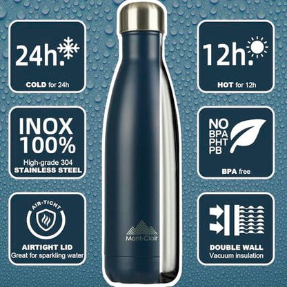 Mont-Clair Stainless Steel Water Bottle, Vacuum insulated - BPA Free, 12h Hot & 24h Cold Drinks, Metal Water Bottle 25 oz Leakproof, Ideal for Adult, Kids, Running - Dark Blue - color: Dark Blue, style: 25 Ounces