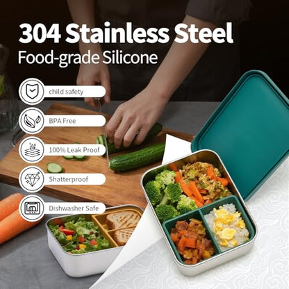 Stainless Steel Bento Box for Kids Adults, Toddler Lunch Box Containers with Silicone Lid,Removable 3 Compartment Design,Leakproof Snack Container, BPA Free, Dishwasher Safe-(1200ml,Yellow) - color: Yellow