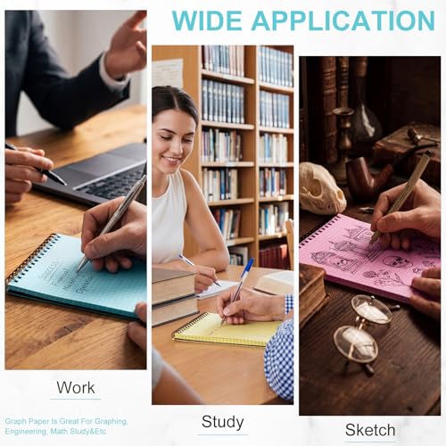 Engrowtic 6 Pack Graph Paper Spiral Notepad A5 Top Wirebound Notepad Grid Notebook Steno Pad Memo Notebook Grid Paper 140 Pages for Writing Sketching Drawing Office Supply(Black (internal Mixed)) - color: Black(internal Multicolor)
