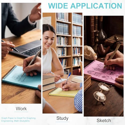 Engrowtic 6 Pack Graph Paper Spiral Notepad A5 Top Wirebound Notepad Grid Notebook Steno Pad Memo Notebook Grid Paper 140 Pages for Writing Sketching Drawing Office Supply(Black (internal Mixed)) - color: Black(internal Multicolor)