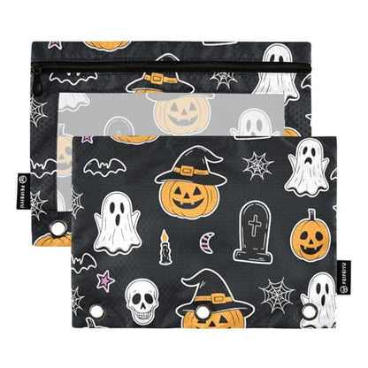Halloween Ghost Pencil Pouches for 3 Ring Binder, Zipper Binder Pencil Case, 2 Pack Clear Window Case Bag for Office Organizers - color: Halloween Ghost