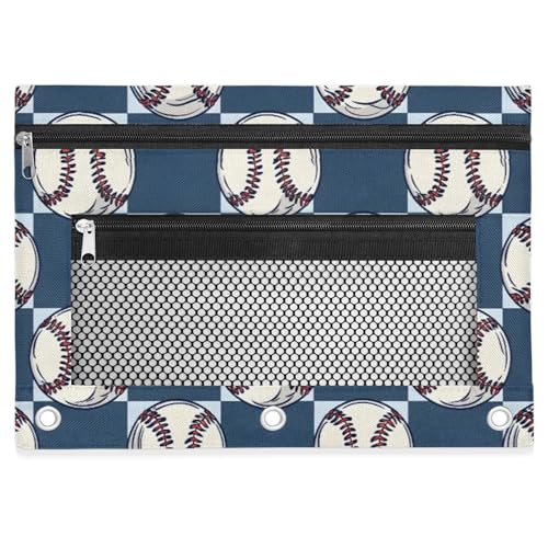 Sports Baseball Pencil Pouch for 3 Ring Binder Balls Pencil Case Bag with Clear Window Zipper Pockets for Kids Girls Boys Students School College Supplies 2 Pack