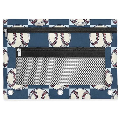 Sports Baseball Pencil Pouch for 3 Ring Binder Balls Pencil Case Bag with Clear Window Zipper Pockets for Kids Girls Boys Students School College Supplies 2 Pack