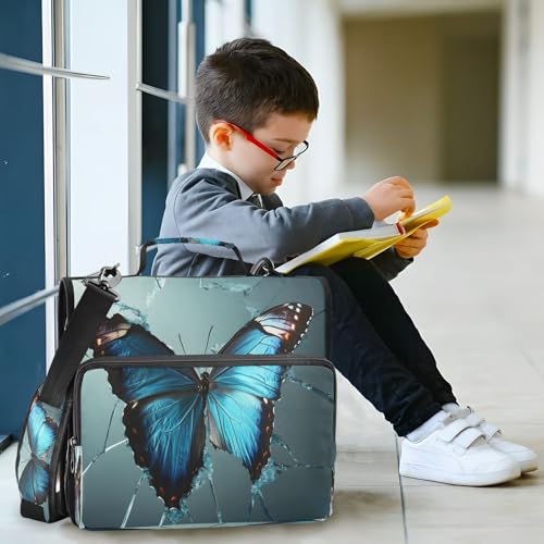3 Ring Zipper Binder Blue Butterfly Binders Bag with Shoulder Strap 500 Sheets Paper Organizer Trapper Keeper Documents Storage File Folder for School Office - color: A437