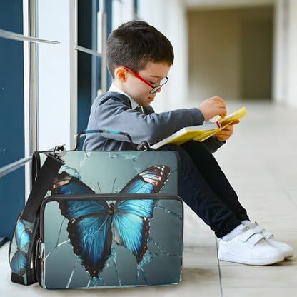 3 Ring Zipper Binder Blue Butterfly Binders Bag with Shoulder Strap 500 Sheets Paper Organizer Trapper Keeper Documents Storage File Folder for School Office - color: A437