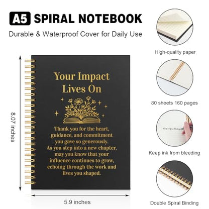Your Impact Lives On Black Golden Horizontal Lined Spiral Notebook, Retirement Farewell Appreciation New Chapter Gifts for Retiree Mentor Coworker Leader Friend, Gratitude Office Journal - style: Your Impact