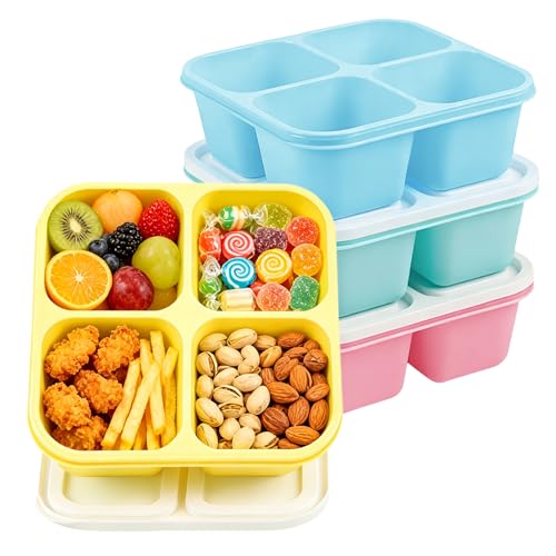 4 Pack Snack Containers Bento Box Adult Lunch Box,Meal Prep Container, Reusable Food Storage lunch Containers Stackable for Work, Travel and Gym (Pink, Blue, Green, Yellow) - color: Pink, Blue, Green, Yellow