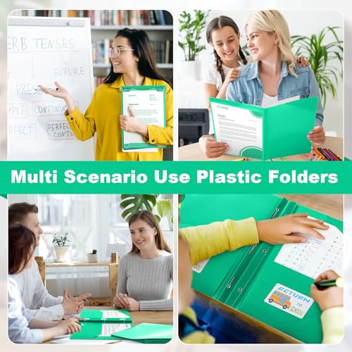Henoyso 24 Set Take Home Folders with Clear Front Pocket, School-to-Home Communication Folder Bulk for Back to School Classroom, Heavy Duty Plastic Parent-Teacher Homework Folders (Green) - color: Green