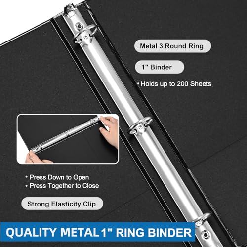 SUQJOY 1-inch 3-Ring Binder, 1" Round Ring Binder with 2 Inside Pockets, 8 Pack Black Binders, Clear View Cover, Holds 8.5'' x 11''Paper for Office/Home/Back to School - color: Black, size: 1 inch, style: 8pack