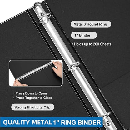 SUQJOY 1-inch 3-Ring Binder, 1" Round Ring Binder with 2 Inside Pockets, 8 Pack Black Binders, Clear View Cover, Holds 8.5'' x 11''Paper for Office/Home/Back to School - color: Black, size: 1 inch, style: 8pack