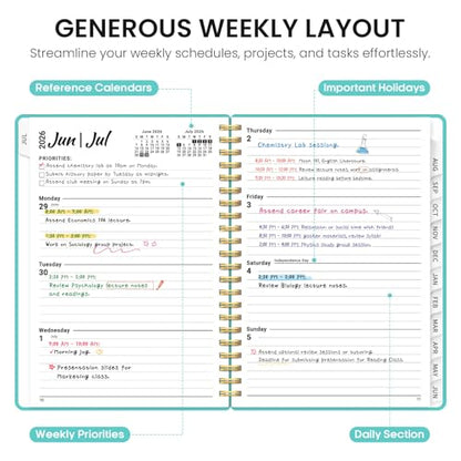 Planner 2026-2027, 6.3" x 8.5" Weekly and Monthly Academic Year Planner Calendar, July 2026 - June 2027, Hardcover Large School Planning Agenda With Tabs, Perfect for School & Office Supplies, A5, Aquamarine - color: E-Aquamarine, size: A5(6.3"x8.5")