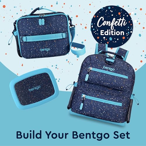 Bentgo Kids Lunch Bag - Double-Insulated, Reusable Lunch Bag for Kids 3+ with Adjustable Strap; Holds Lunch Box/Water Bottle/Snacks; Easy-Clean, Water-Resistant & Pockets (Confetti - Abyss Blue) - color: Confetti Edition - Abyss Blue
