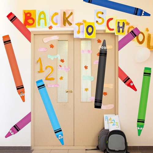 Mooliwe 40 Pcs Jumbo Crayon Bulletin Board Cutouts Set, 35 Inch Large Cardboard Crayons Cutout Posters for Classroom Bulletin Board Door Window Back to School Decorations
