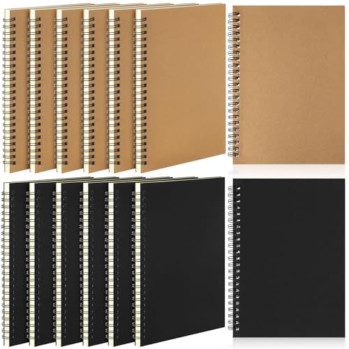 Leelosp 12 Pcs Small Spiral Notebook Lined Spiral Journal College Ruled Notebook Wire Bound Kraft Cover, 120 Pages for Work (Brown,Black,5 x 7 Inch) - color: Brown, Black, size: 5 x 7 inch