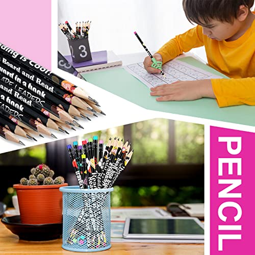 Tenare 150 Pcs Reading Motivational Pencils Bulk Fun Reading Pencils Wooden with Eraser Inspirational School Pencil Assorted Readings Black History Month Pencil for Reward Gift Stationery Party Favors