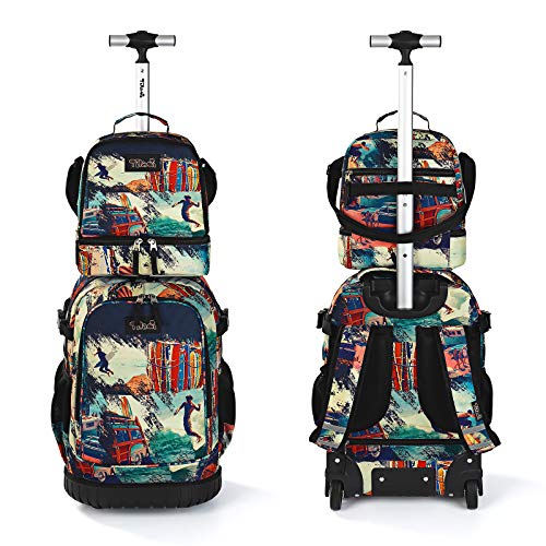 Tilami Rolling Backpack 19 inch with Lunch Bag Wheeled Laptop Backpack (Car Trip) - color: Surfing