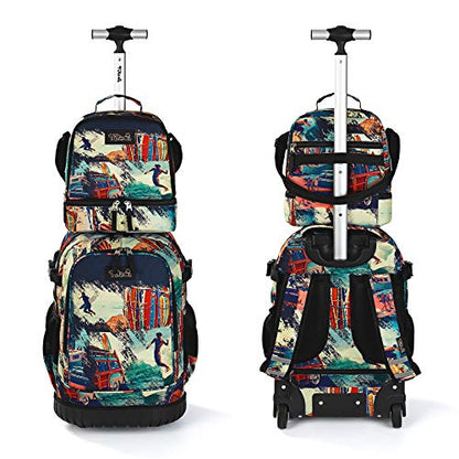 Tilami Rolling Backpack 19 inch with Lunch Bag Wheeled Laptop Backpack (Car Trip) - color: Surfing
