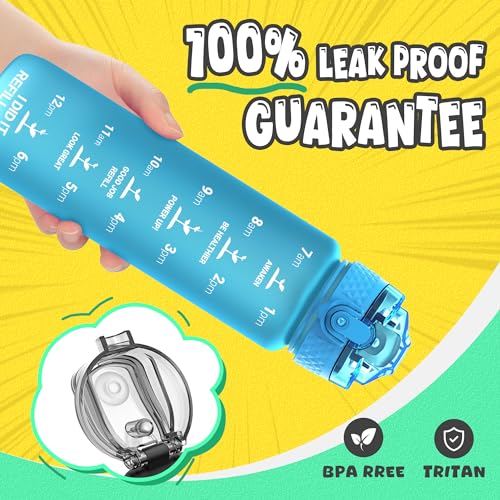 OLDLEY Kids Water Bottle for School, 17 oz (2 lids) BPA-Free Reusable Leak-proof Durable Tritan Plastic Water Bottles with Straw & Chug Lids, Anti-dust Spout Cover (Blue) - color: A-Blue, size: 16.9 Ounces