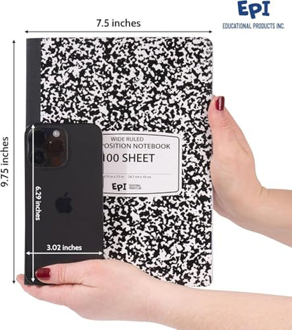 2016 Pack (Pallet) EPI Wide Ruled Composition Notebook Bulk, 200 pages (100 Sheets), 9-3/4 x 7-1/2, Black Marble, Bulk School Supplies, Heavy Duty, Durable Office Notebooks, Sturdy Sewn Binding - size: Pack of 2016, style: Wide Ruled