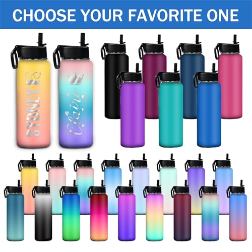 Personalized Water Bottle, Custom Sports Water Bottle with Name Customized Insulated Stainless Steel Vacuum Cup Bottle with Straw Lid, Christmas Valentine's Day Gift for Boys Girls Women Men 18oz/32oz - color: Color 1