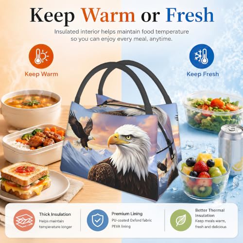 Lunch Box for Women,Bald Eagle Insulated Lunch Bag,Mountain Leakproof Thermal Insulation Cooler Tote Bags for Teacher Nurse Kids School Work Picnic - color: Bald Eagle