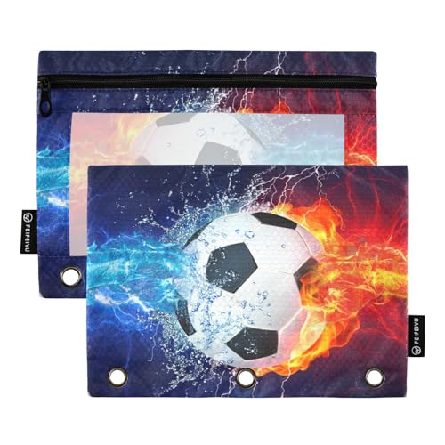 ZAZYXTJ Soccer Binder Pencil Pouchs 3 Ring with Zipper Clear Window | Office Organizers bag for School Students Teacher Supplies 2 Pack - color: Soccer