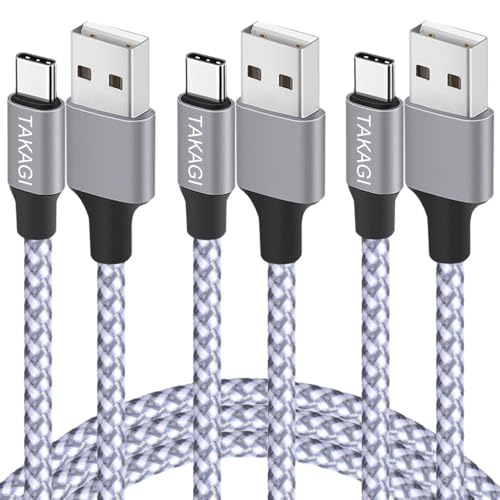 USB to USB C Cable (3Pack 6ft) USB A to Type C Cable Fast Charging Nylon Braided Data Sync Transfer Cord USB C Charger for iPhone 17 Pro Max/17 Air/16e/16 15 Pro/15 Plus/Galaxy S20 S10 Note 20(White) - color: White