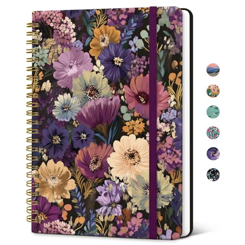 Taja Lined Spiral Journal Notebook for Women, Pretty College Ruled Notebook for Work & Note Taking, A5 Hardcover Journal for Writing, Cute Aesthetic 140 Pages, Midnight Bloom - color: A-Midnight Bloom