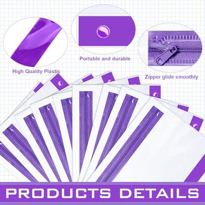 Feifeiya 30 Pcs Pencil Pouches with Zipper Clear Binder Pencil Pouches for 3 Ring Binder Bags Bulk for Office Supplies (Purple) - color: Purple